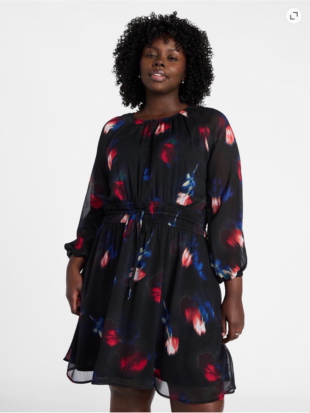 Terra and Sky  Black Floral Tie-Waist Chiffon Dress. Size 1X NWT